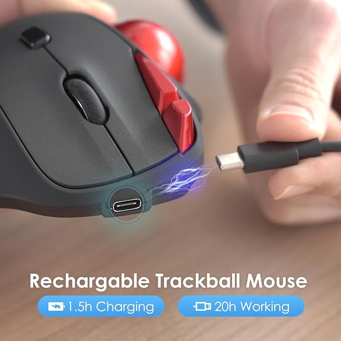 SANWA 2 Device Bluetooth Trackball Mouse, Silent Click Ergonomic Roller Ball Mouse, Wireless Rechargeable Thumb Mice, Programmable Buttons, 600-1600 DPI, Compatible with PC, Mac, Laptop, Windows
