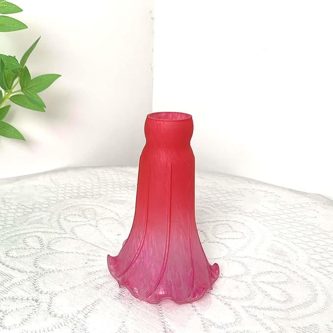 Bieye LS65 Lily Flower Blown Glass Lampshade (Red Pink, Opening I.D. 1.26" x O.D. 1.5")