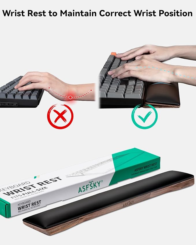 Keyboard Wrist Rest with Memory Foam Anti-Slip Rubber Base Ergonomic Wooden Wrist Rest for Mechanical Keyboard Durable and Easy to Clean for Gamer Staff (Dark Brown Wood)