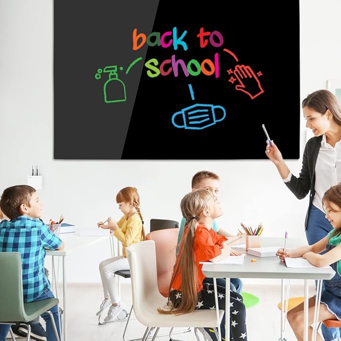 DEVELOP Magnetic Black Glass Dry Erase Board 24 x 18 Inches (60 x 45 cm), Small Frameless Wall Mounted Writing Glass Whiteboard with 4 Markers, 2 Magnets, 1 Eraser
