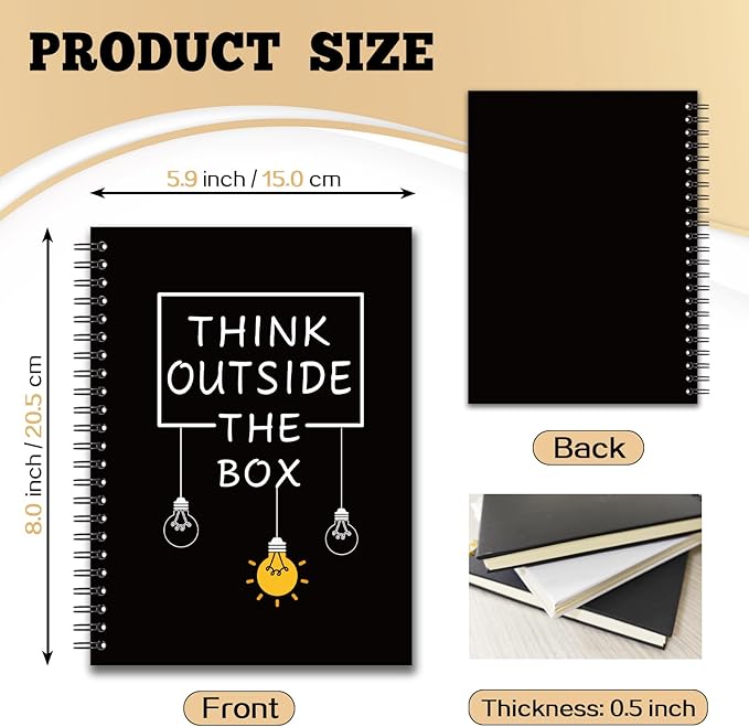 YAZMEEN Inspirational Blank Spiral Notebook（160 Pages） Think Outside The Box Hardcover Sketchbook Encouragement Notebook Journal Funny Notebook Birthday Gift for Women Men Teen Office School Student