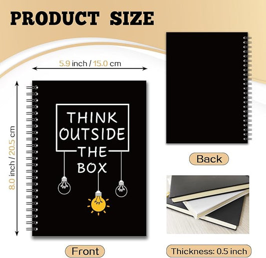 YAZMEEN Inspirational Blank Spiral Notebook（160 Pages） Think Outside The Box Hardcover Sketchbook Encouragement Notebook Journal Funny Notebook Birthday Gift for Women Men Teen Office School Student