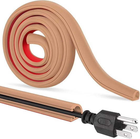 Self-Adhesive Cable Hider, Flexible Wire Cover Cable Raceway for Wires, Wall Mount TV, Home Audio, Network, Power, and Phone Line Managemen (Light Brown, 118inch)