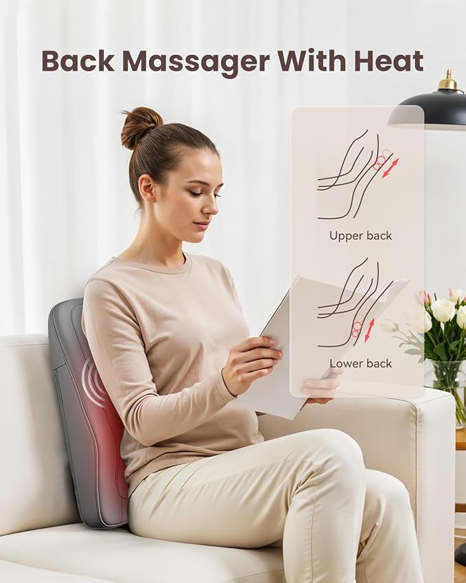 COMFIER Shiatsu Back Massager with Heat & Vibration, Kneed Neck Shoulder Massager for Pain Relief Deep Tissue, Neck Massage Pillow, Portable Lower Back Massager for Chair, Car, Home Office Use-Gray
