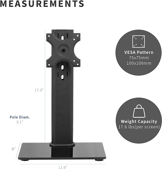 VIVO Single Rotating 13 to 38 inch Ultrawide Monitor and TV Table Top Desk Stand with Glass Base, Swivel, Height Adjustment, Screen Mount with Max VESA 100x100, STAND-V101J