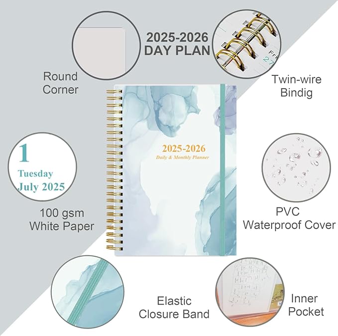 2025-2026 Daily & Monthly Planner - One Page Per Day, Daily Planner from July 2025 to June 2026, Planner 2025-2026 with 12 Monthly Tabs, 6.4" x 8.5", Rose Flower