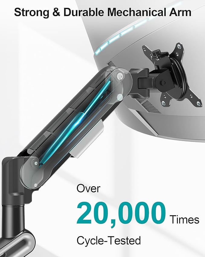 MOUNT PRO Single Monitor Desk Mount for Max 40 Inch Screens, Adjustable Gas Spring Monitor Arm Holds up to 26.5lbs, Computer Monitor Stand with Clamp and Grommet Base, VESA Mount 75x75mm/100x100mm