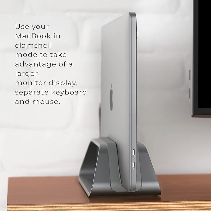 HumanCentric Vertical Laptop Stand Compatible with MacBook Pro and MacBook Air, Holder for Personal Computer Desk Stand, Aluminium, Exchangeable Inserts to Fit Different Device Models, Space Grey