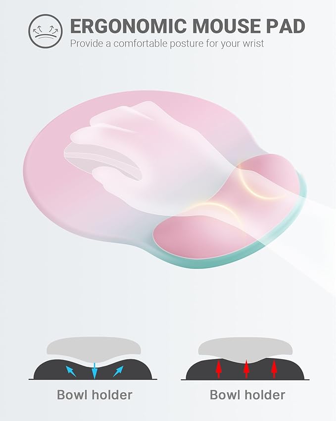 Ergonomic Mouse Pad Wrist Support, Comfortable Mouse Pad Wrist Rest, Relieve Wrist Pain Gel Mouse pad, Non-Slip Rubber Base Mousepad for Laptop, Computer(Gradient Pink Green)