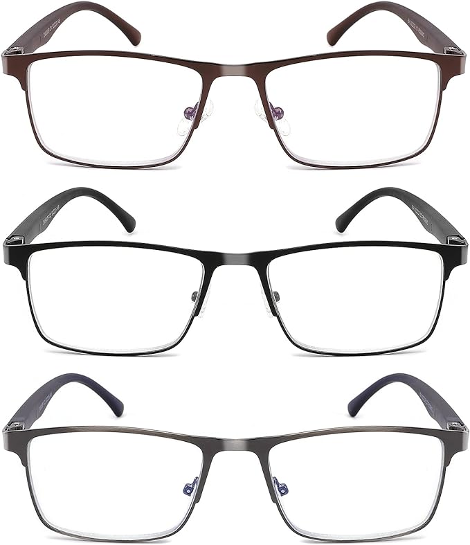 CRGATV 3-Pack Reading Glasses for Men Blue Light Filtering Full Frame Metal Readers Anti Uv/Eye Strain/Glare