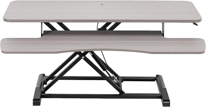 VIVO 42 inch Desk Converter, K Series, Height Adjustable Sit to Stand Riser, Dual Monitor and Laptop Workstation with Wide Keyboard Tray, Gray Top, Black Frame, DESK-V042KG