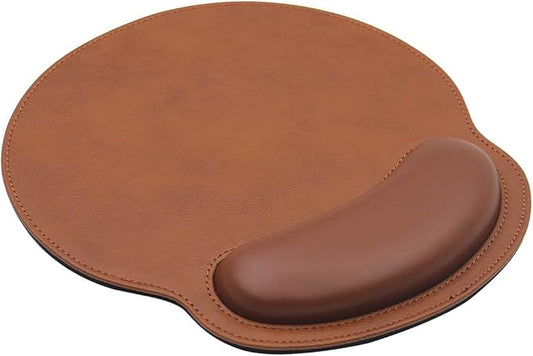 Mouse Pad Leather Wrist Rest Support, Ergonomic Memory Foam Mouse Wrist Rest Pad with Non Slip Rubber Base, Durable, Comfortable Mousepad for Computer Pain Relief at Home, Office, Work Travel, Brown