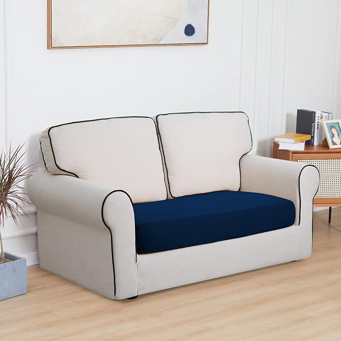 Easy-Going 100% Waterproof Loveseat Sofa Seat Cushion Slipcovers Couch Cushion Cover Stretch Furniture Protector for Kids, Pets (Loveseat Cushion, Navy)