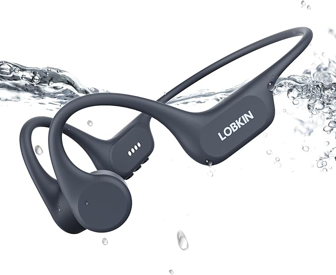 LOBKIN Swimming Headphones Bone Conduction Headphones - Bluetooth 5.4 Built-in MP3 32G Memory IP68 Waterproof Headphone for Swimming Surfing, Running, Cycling