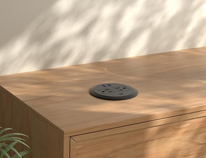 3 Inch Desktop Power Grommet,20W USB C Fast Charging Station,3-USB Port,Flush Mount,6.5 ft Power Cord.Round Recessed Power Outlet,Desk Hole Grommet Outlet for Workspace,Sofa,Black