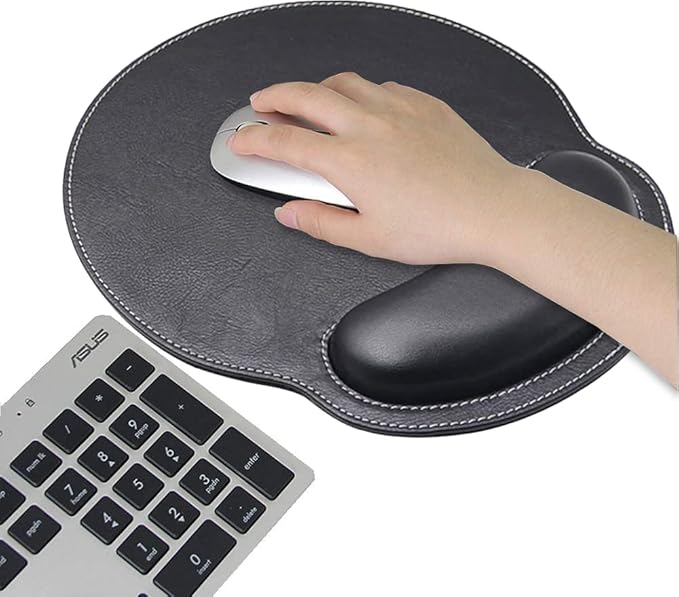 RICHEN Ergonomic PU Leather Mouse Pad with Wrist Support,Comfort Memory Foam,Waterproof Surface，Non- Slip Rubber Base for Computer Laptop & Mac,Lightweight Rest for Home,Office & Travel (Black)