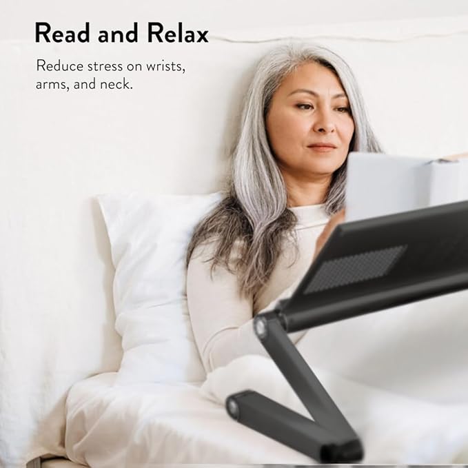 Uncaged Ergonomics Adjustable Book Holder, Tablet & Laptop Stand, Aluminum Portable Reading Stand for Textbooks & Cookbooks, Recipe Holder for Kitchen Counter, Black