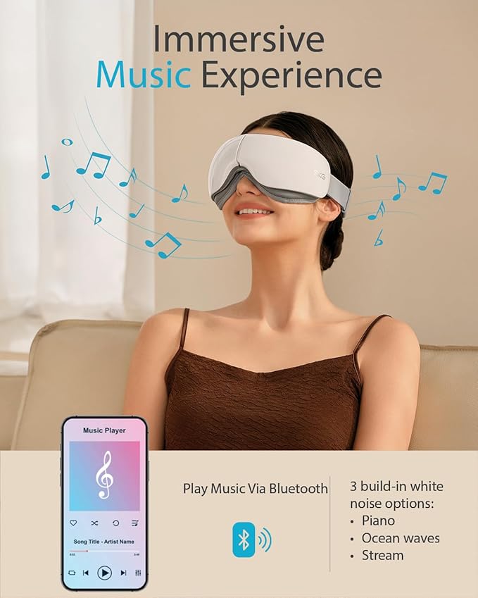 SKG Heated Eye Massager, Portable Eye Mask for Relax & Eye Strain Relief, Bluetooth Massaging Eye Massager Ideal for Mom, Dad, Women, Men