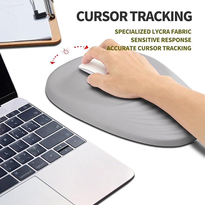 Hokafenle Ergonomic Mouse Pad Wrist Support, Terraced Slope Carpal Tunnel Wrist Pad for Mouse with Unibody Memory Foam, Wrist Rest Pain Relief Mousepad (Silvery White, 11.8x7.9 in)