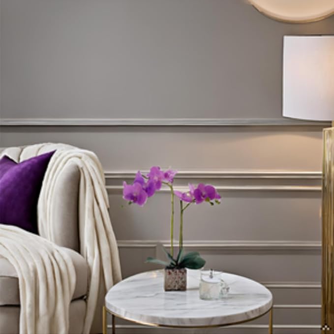 LISU Artificial Orchids, Silver Vases, Home Decoration Flower Arrangements,Purple Orchids Fake Flowers in Vases.