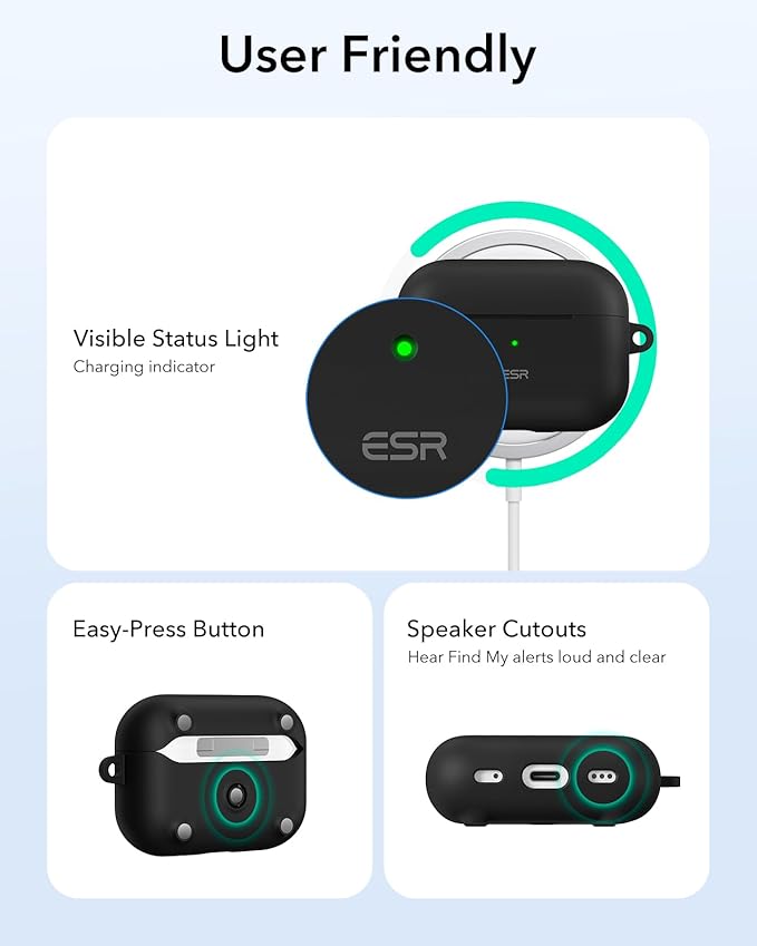 ESR for AirPods Pro 2 Case, Compatible with Airpods Pro 2nd Generation Case (2023/2022/2019), Compatible with MagSafe, Magnetic Lid Lock, Full Drop Protection, Black