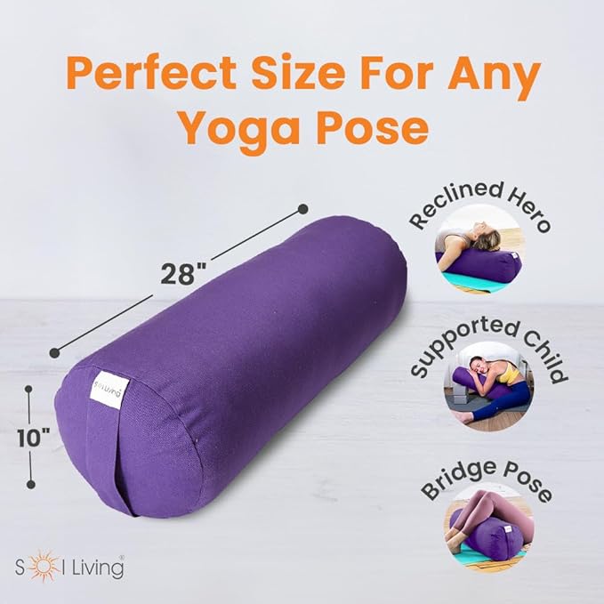 Sol Living Yoga Bolster Pillow for Restorative Meditation - 100% Cotton Cylindrical Cushion with Washable Cover for Balance Support in Asana Poses