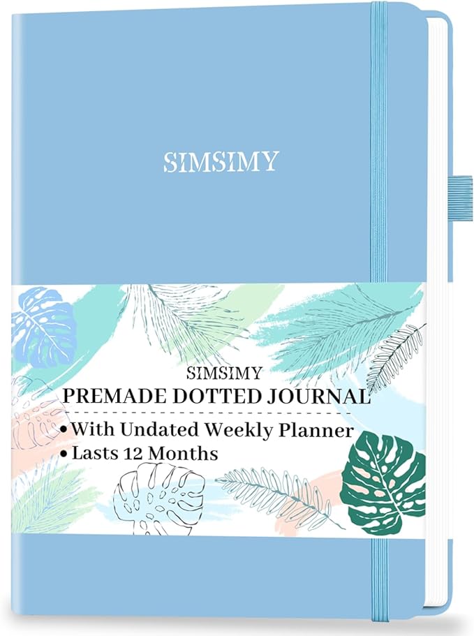 Premade Bullet Dotted Journal with Undated Weekly Monthly Planner, Pre-made Dot Grid Journaling Aesthetic Notebook for Goals Gratitude Budget Exercise Habits Mood Sleep Tracker - 12 Month