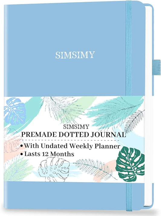 Premade Bullet Dotted Journal with Undated Weekly Monthly Planner, Pre-made Dot Grid Journaling Aesthetic Notebook for Goals Gratitude Budget Exercise Habits Mood Sleep Tracker - 12 Month