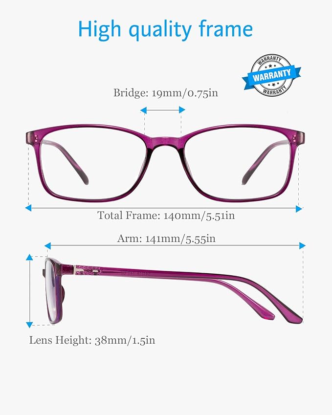 ANRRI Blue Light Blocking Glasses Anti Eyestrain UV Filter Computer Game Eyeglasses Lightweight Purple Frame