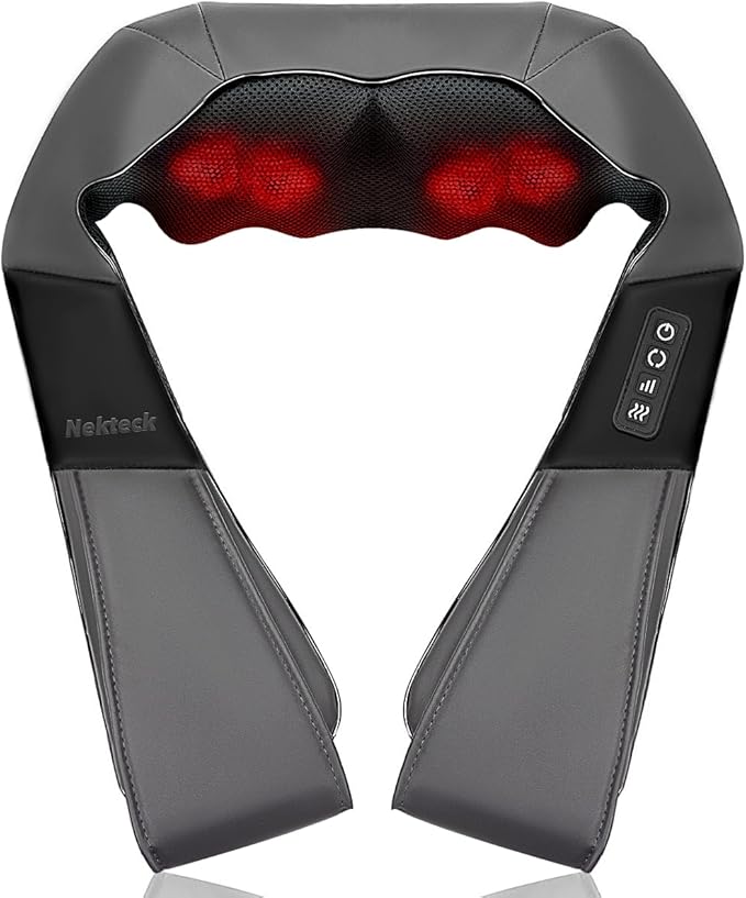 Nekteck Shiatsu Neck and Back Massager with Soothing Heat, Shoulder Massager for Pain Relief Deep Tissue, Electric 3D Kneading Massage Tools for Leg Body Muscle, Corded Power, Gifts for Him Her