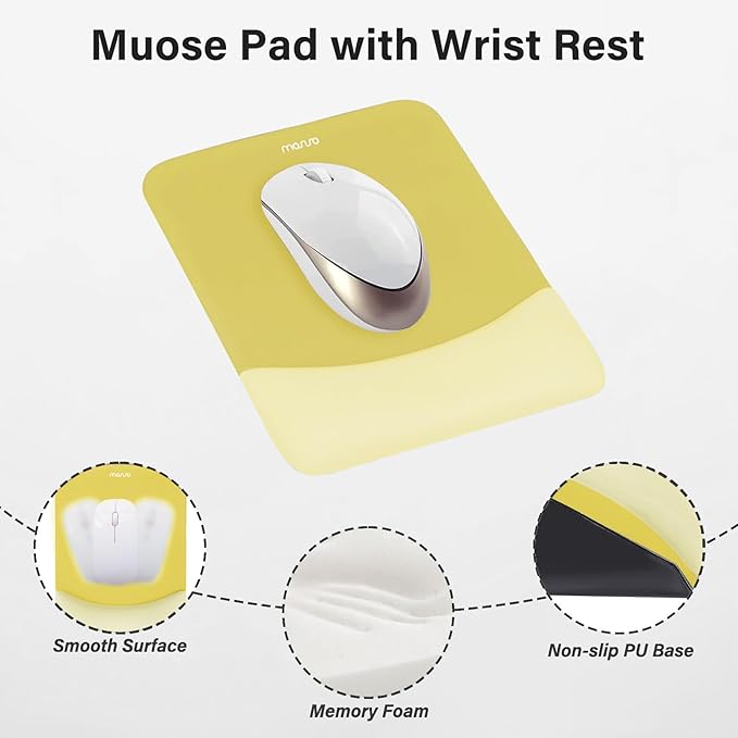 MOSISO Wrist Rest Support for Mouse Pad&Keyboard Set, Rectangular Ergonomic Mousepad Non-Slip Base Home/Office Pain Relief&Easy Typing Pad with Neoprene Cloth&Raised Curved Memory Foam, Yellow