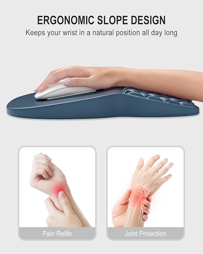 Auhoahsil Ergonomic Mouse Pad with Wrist Rest, Comfortable Slope Computer Mouse Mat with Wrist Support, Memory Foam Filling, Non-Slip Silicone Base, Pain Relief for Gaming Work, 8" x 12", Navy Blue