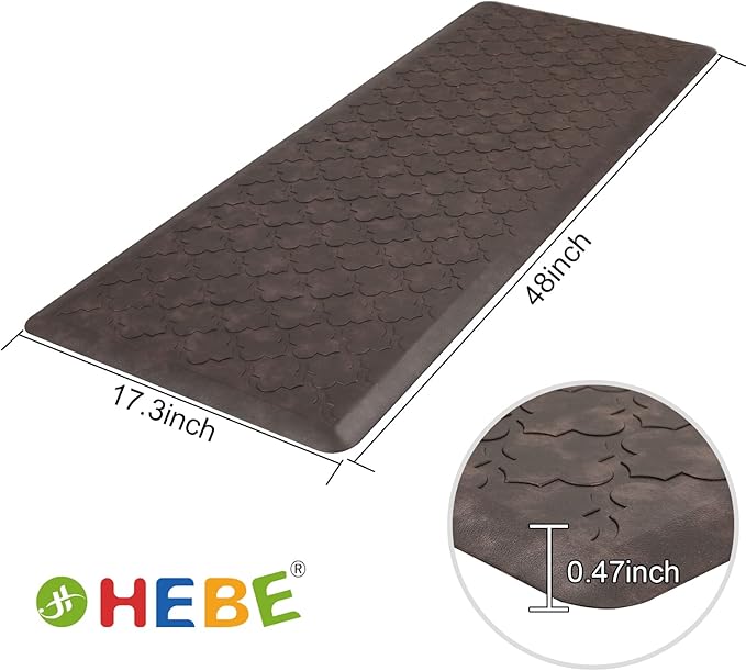 HEBE Oversized Kitchen Mat Cushioned Anti Fatigue Comfort Floor Mat 17.3"x48" Waterproof Non Slip Kitchen Rug Runner Laundry Room Rug Floor Carpet Heavy Duty Comfort Standing Mat Pads,Brown