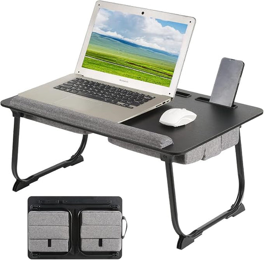 Laptop Desk,Lap Desk with Cushion, Suitable for 17 inch laptops, Comes with Mouse pad, Phone, iPad Card Slot, can be Folded, Suitable for use on beds, Sofas, and Cars