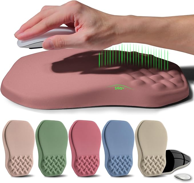 Ergonomic Raised Mouse Pad Wrist Support with Bilateral Slope Memory Foam Mousepad for Wrist Rest and Carpal Tunnel Pain Relief 11.8x7.9〃 Salmon Pink