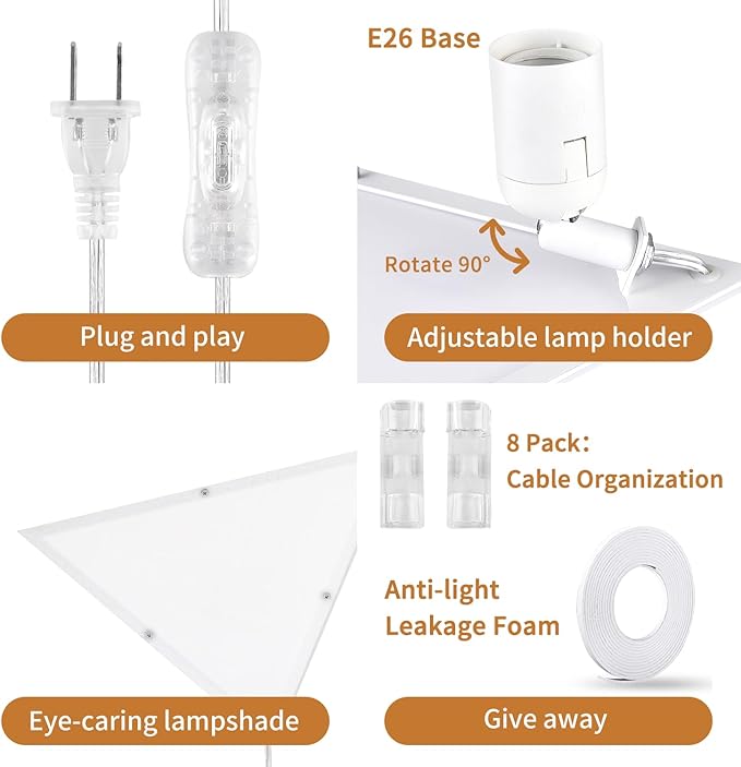 Corner Lights for Living Room, 2 Pack Corner Light with Switch, Plug in Ceiling Light with Acrylic White Shade, Modern Triangle Lights for Wall, Corner Lights for Bedroom, Office, Apartments