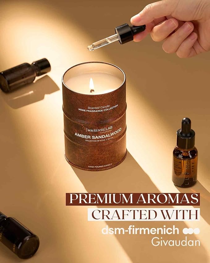 M&SENSE Amber Sandalwood Scented Candles Natural Non Toxic, Aromatherapy Candle for Stress Relief Meditation Relaxing, Housewarming Gifts for Women Men, 11.3oz 70 Hour Long Burning