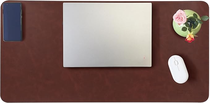 Large Faux Leather Desk Mat 31.5"x15.7" - Non-Slip Waterproof Mouse Pad with Heat-Resistant Surface for Office, Gaming & Home Use (Brown)