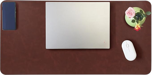 Large Faux Leather Desk Mat 31.5"x15.7" - Non-Slip Waterproof Mouse Pad with Heat-Resistant Surface for Office, Gaming & Home Use (Brown)