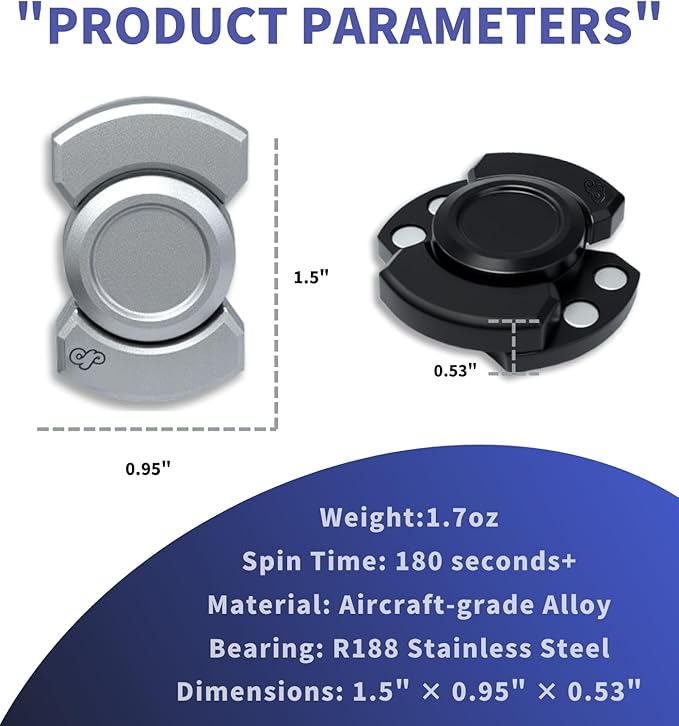 Metal Fidget Toys Adults,3 Play Model (Fidget Spinner,Fidget Clicker,Fidget Slider),Ultra-Silent,High-Speed Rotation,Compact Stress Relief Toy for Adult(Black)