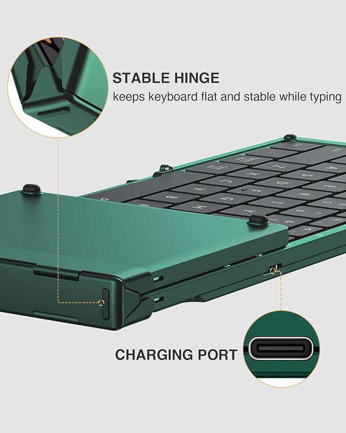 ProtoArc Foldable Bluetooth Keyboard, XK01 Folding Wireless Portable Keyboard with Number Pad, Full-Size Travel Keyboards for Windows iOS Android Tablet Smartphone Laptop PC - Dark Green