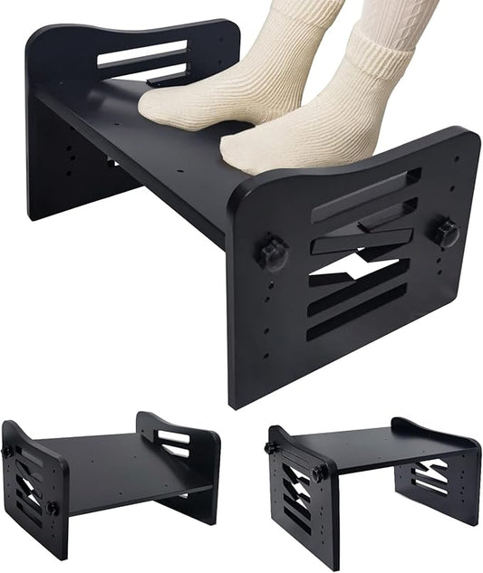 Myplace Bamboo Adjustable Under Desk Footrest, Ergonomic Foot Rest with 7-Level Adjust, Slanted Foot Rest Stool for Home Office Kitchen Bedroom (Black)