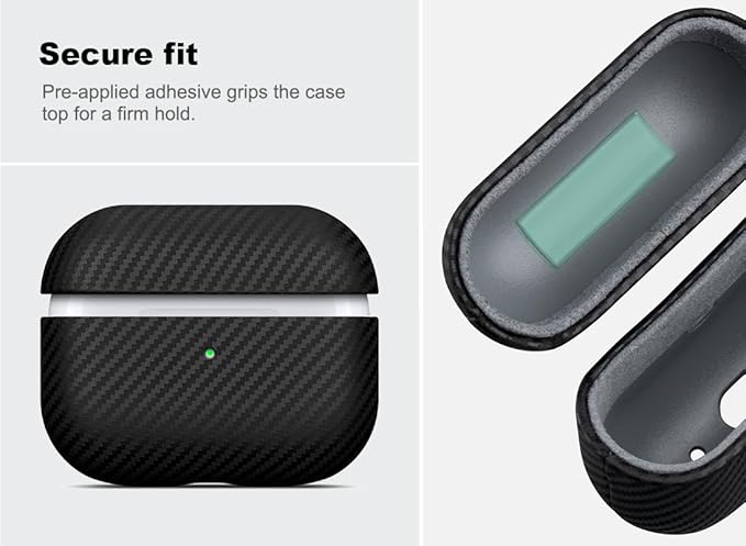 Leather Case - for AirPods Pro 2 Case Cover - Selected Skin-Friendly Leather, with Carbon Fibre Texture, Handmade Drop Protective Hard Cover for AirPods Pro 2nd Generation Earbuds - Black