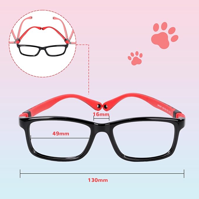 BiBiBear Toddler/Kids/Teens Glasses - Unbreakable TR90 Frame, 180° Flexible, Lightweight & Safe Glasses for Kids Age 2-15
