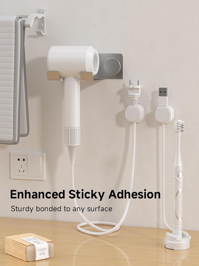 9 Pack Cord Organizer, Spring Cable Management, Adhesive Cute Cable Holder Clips, Phone Charger Wire Keeper for Desk Nightstand Car Office (9-Pack White)