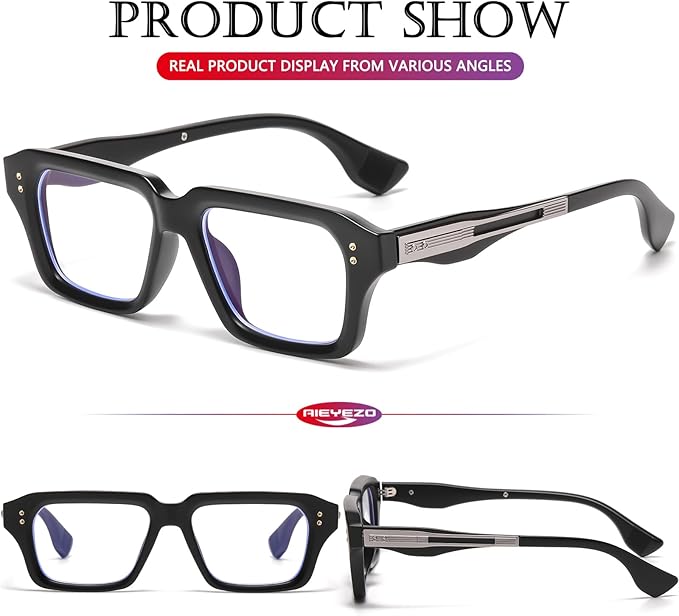 AIEYEZO Fashion Square Blue Light Glasses for Men Women Retro Thick Frame Blue Light Blocking Computer Glasses