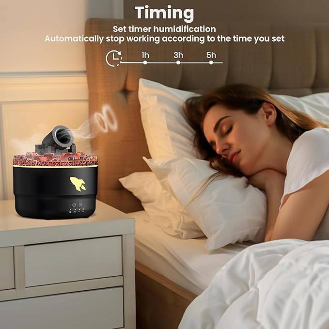 Cannon Blast Aroma Humidifiers, 7 Color LED Volcanic Humidifiers Diffuser, 2 Mode Creative Turret Cool Mist Air Aromatherapy Humidifier, Gifts for Boys Girls Bedroom (Black)