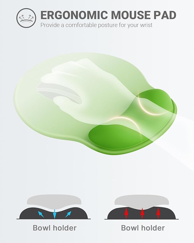 Ergonomic Mouse Pad Wrist Support, Comfortable Mouse Pad Wrist Rest, Relieve Wrist Pain Gel Mouse pad, Non-Slip Rubber Base Mousepad for Laptop, Computer(Gradient Green)