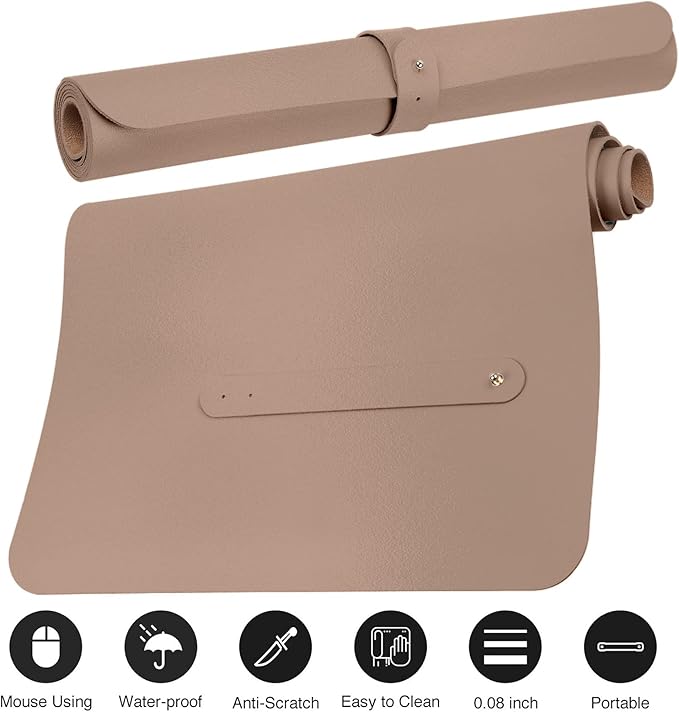Boutilon Leather Desk Pad Protector,Non-Slip Mouse Pad,Laptop Desk Pad,Office Mouse Mat,Waterproof Leather Desk Blotter,Desk Writing Pad for Office and Home (L-Champagne,35"x 17")