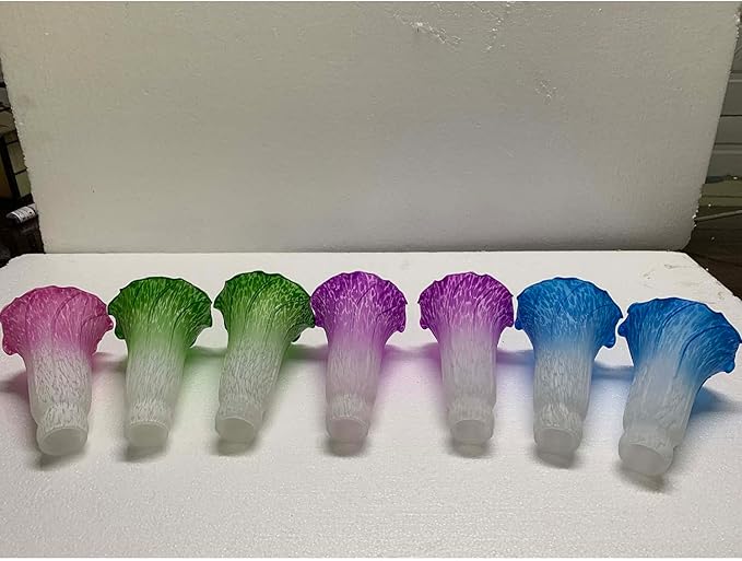 Bieye LS05 Lily Flower Blown Glass Lampshade (White Green, Opening I.D. 1.26" x O.D. 1.5")